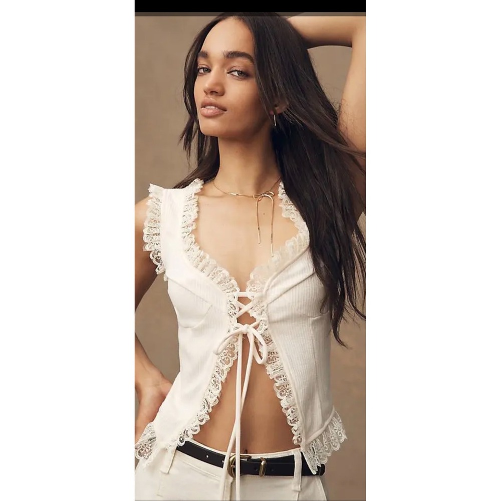 MilkMaid Coquette Coastal Cowgirl Cottagecore Anthropology Lace Top Cream Lrg